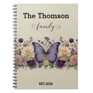Carnet Papillon Bleu Vintage avec Fleurs pour Famille