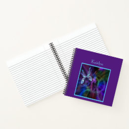 Carnet Papillon bleu violet Abstrait en néon Impression c