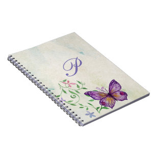Carnet Papillon d'aquarelle assez Vintage Monogramme