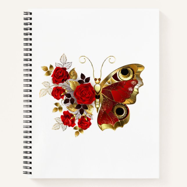 Carnet Papillon de fleurs rouges aux roses rouges (Devant)