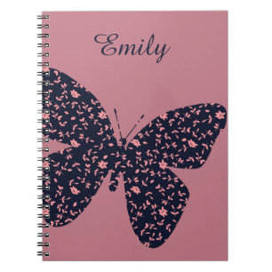 Carnet Papillon floral rose et violet Personnalisé