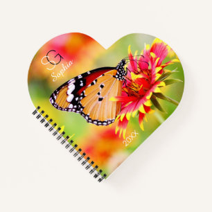 Carnet Papillon Monarque sur Fleur, Nom Monogramme Année