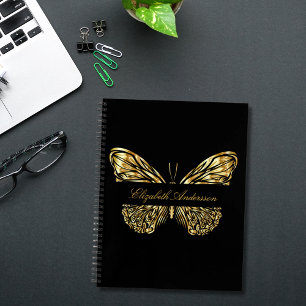 Carnet Papillon noir or élégant nom