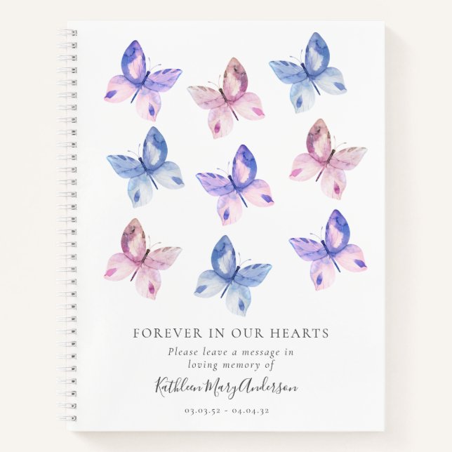 Carnet Papillon pour toujours dans nos coeurs Funérailles (Devant)