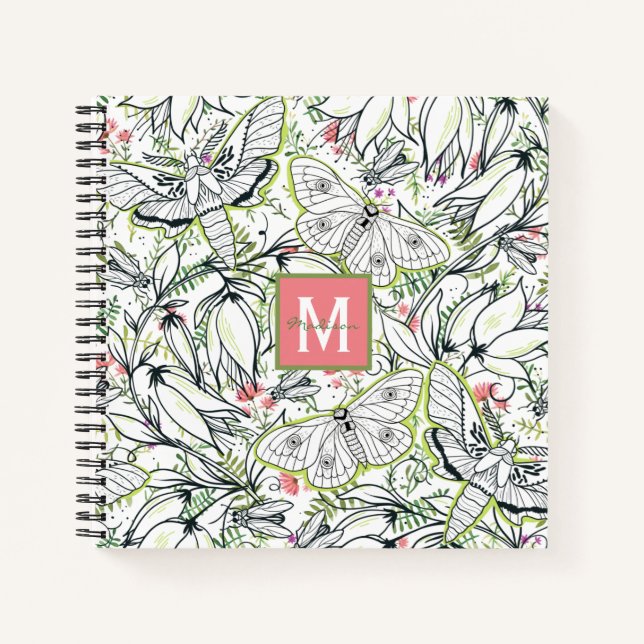 Carnet Papillon Printemps Floral Monogramme Girl (Devant)