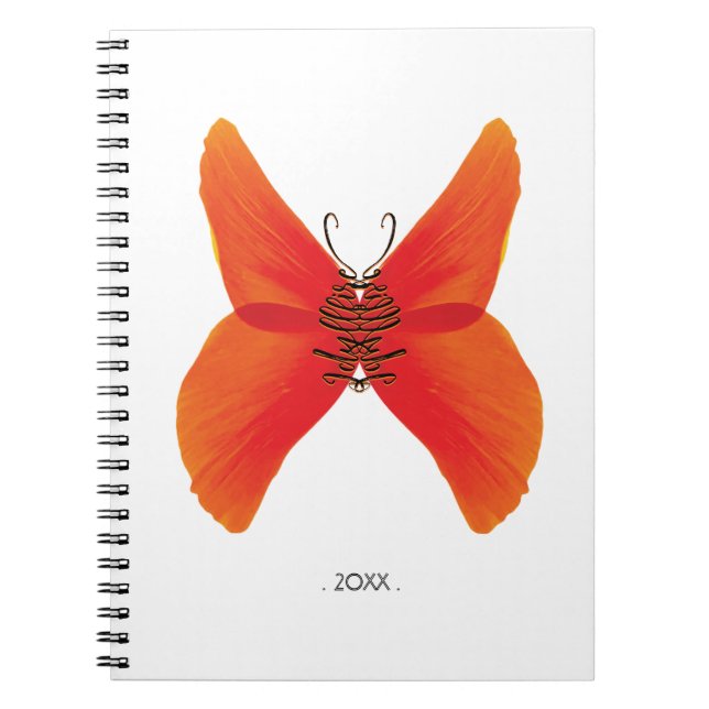 Carnet Papillon rouge orange avec votre nom (Devant)