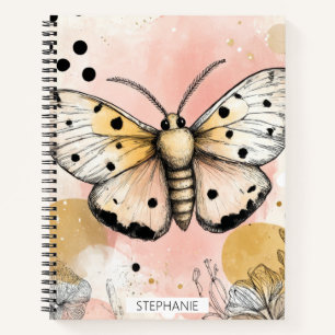 Carnet Papillon Tigre Tacheté Aquarelle Rose Or Art Boho 
