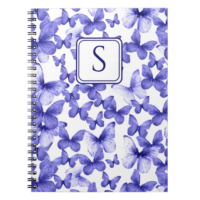 Carnet Papillons bleus Moderne Élégant Monogramme personn (Devant)