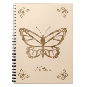 Carnet Papillons et texte de faux jaune doré aspect feuil