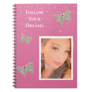 Carnet Papillons étincelants en argent rose Votre photo
