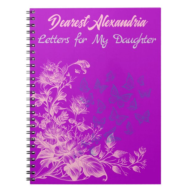 Carnet Papillons floraux pourpres Lettres à ma fille (Devant)