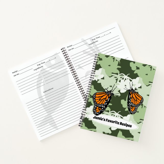 Carnet Papillons Monarque Nom Personnalisé Recette Favori (Intérieur)