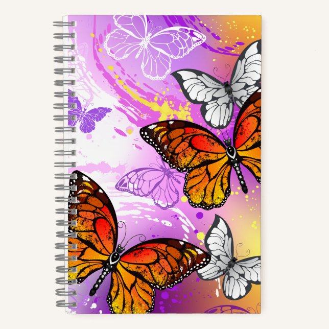 Carnet Papillons Monarque sur Arrière - plan pourpre (Recto)