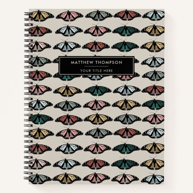 Carnet Papillons neutres modernes Motif de jardin (Devant)