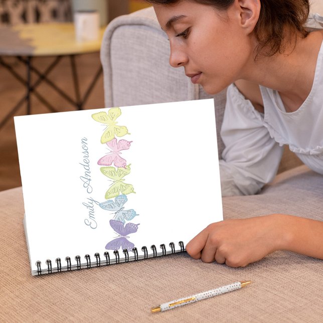 Carnet Papillons Pastel Cute Personnalisé (Pastel butterflies custom notebook.)
