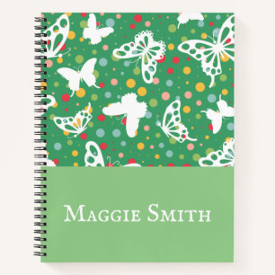 Carnet Papillons personnalisés belle sauge vert chic