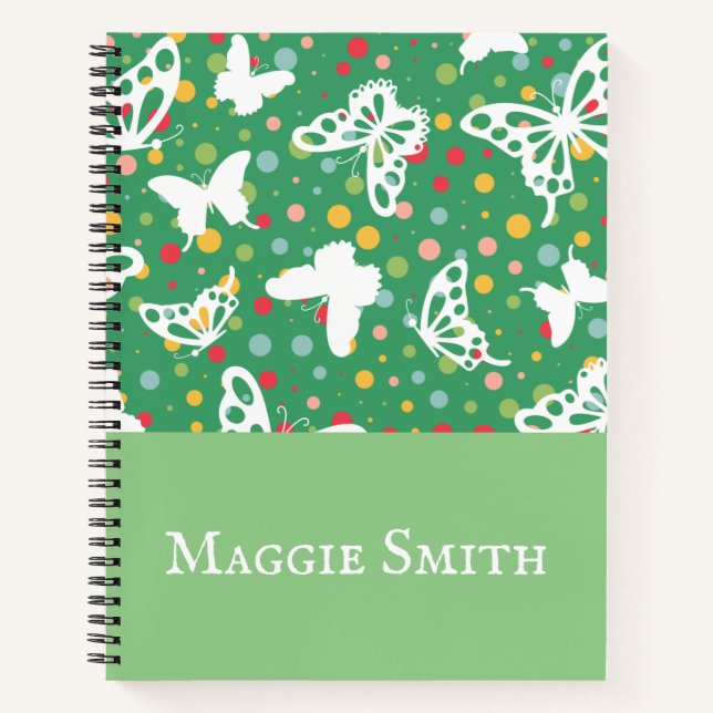 Carnet Papillons personnalisés belle sauge vert chic (Devant)