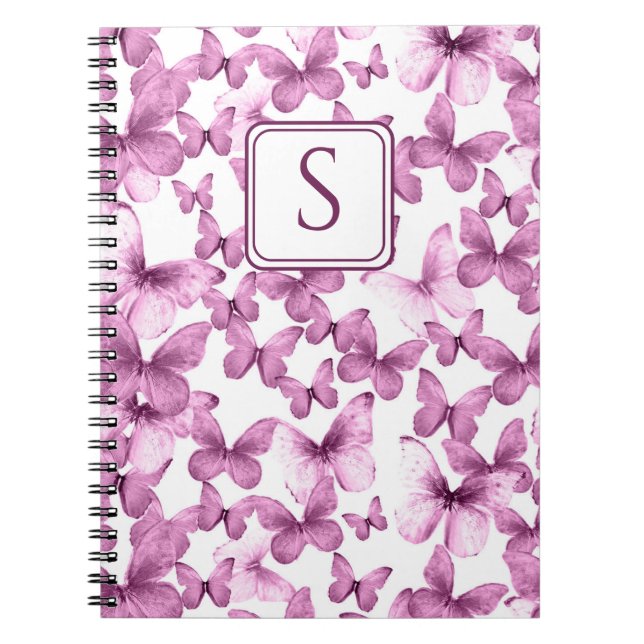 Carnet Papillons rose Moderne Élégant Monogramme Personna (Devant)