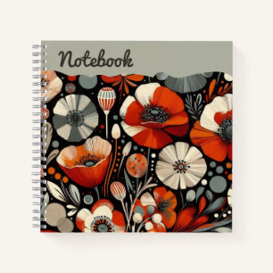 Carnet Papillons rouges avec accents gris cendré, Gras Fl