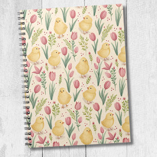 Carnet Pâques vintage Mignons poussins jaunes Tulipes rou