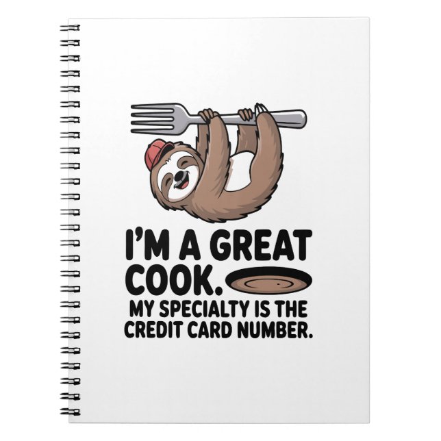 Carnet Paresseux cuisinier drôle suspendu à une fourchett (Devant)