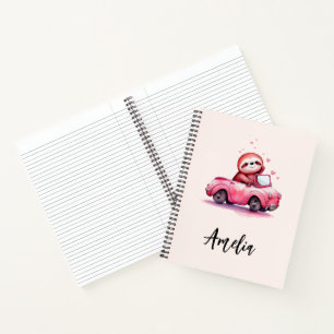 Carnet Paresseux mignon conduisant une décapotable rose