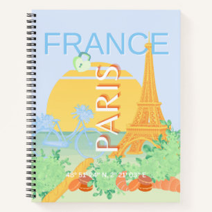 Carnet Paris, France, Art du voyage, Preppy, Pastel, Bleu