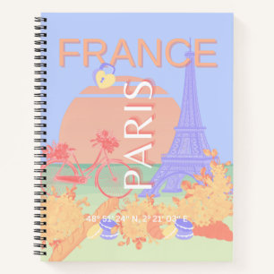 Carnet Paris, France, Art du voyage, Preppy, Pastel, Bleu