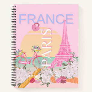 Carnet Paris, France, Travel Art, Preppy, Pastel, Rose
