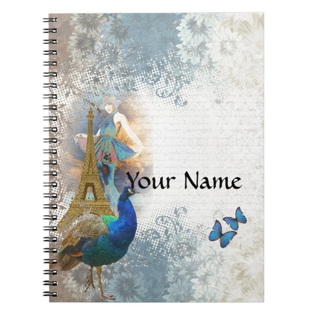 Carnet Paris peacock collage (Devant)