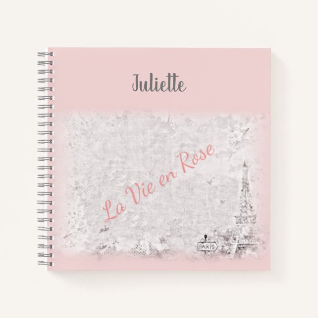 Carnet Paris Pink La Vie En Rose Citation Française (Devant)