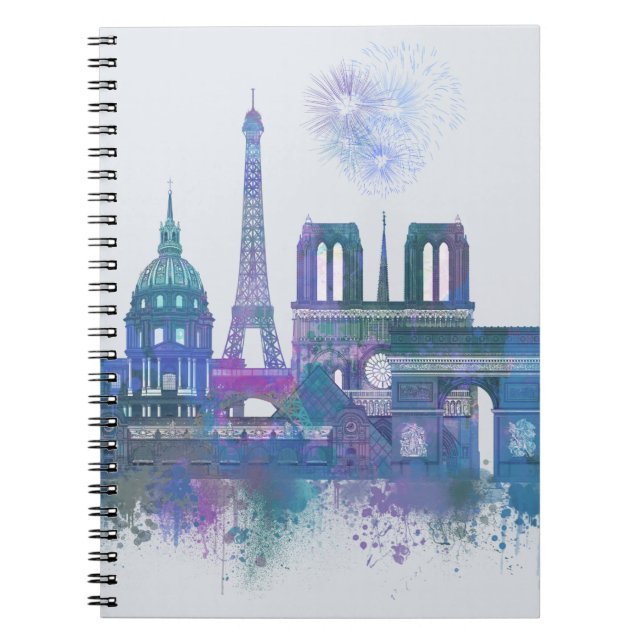 Carnet Paris Skyline - Aquarelle bleu (Devant)