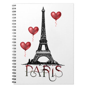 Carnet Paris, Tour Eiffel et Ballons du Coeur Rouge