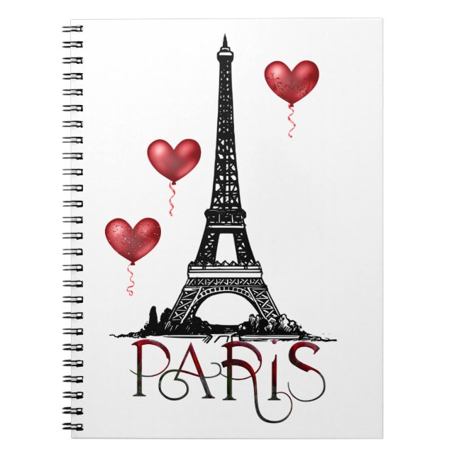 Carnet Paris, Tour Eiffel et Ballons du Coeur Rouge (Devant)