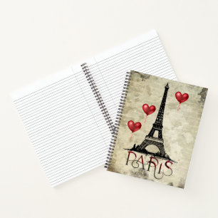 Carnet Paris, Tour Eiffel et Ballons du Coeur Rouge Scrip