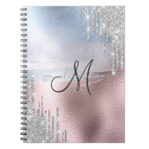 Carnet Parties scintillant argent gouttes Rose bleu métal