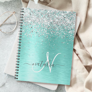 Carnet Parties scintillant argentée turquoise en métal br