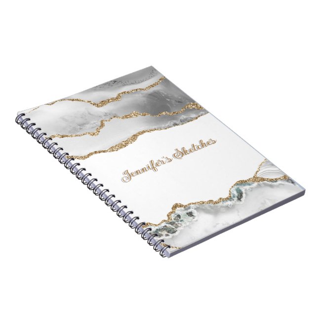 Carnet Parties scintillant blanche et or Agate Girly Pers (Côté Droit)