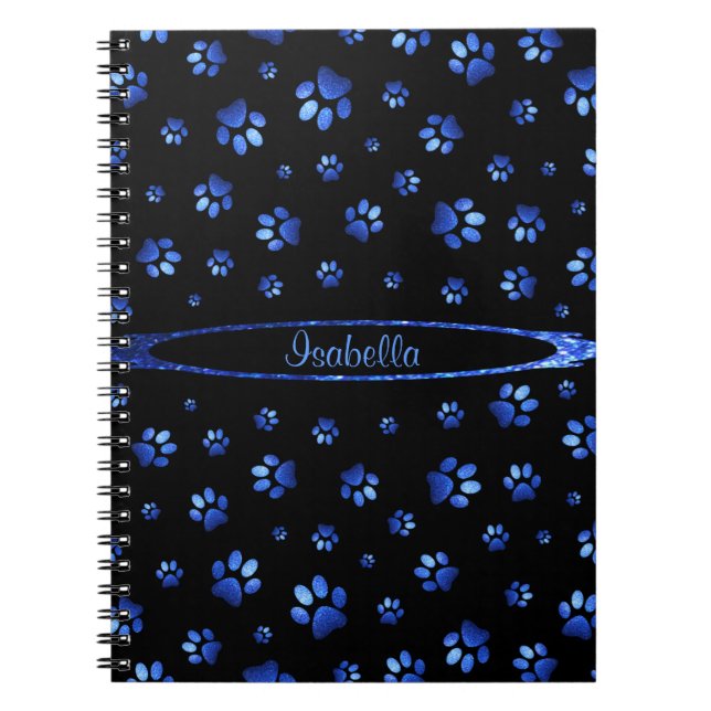 Carnet Parties scintillant bleue chien patte motif Monogr (Devant)