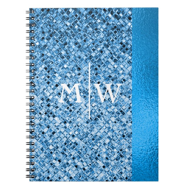 Carnet Parties scintillant Bleue Élégante Monogramme Look (Devant)
