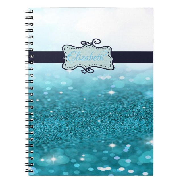 Carnet Parties scintillant bleue moderne Bokeh, Personnal (Devant)
