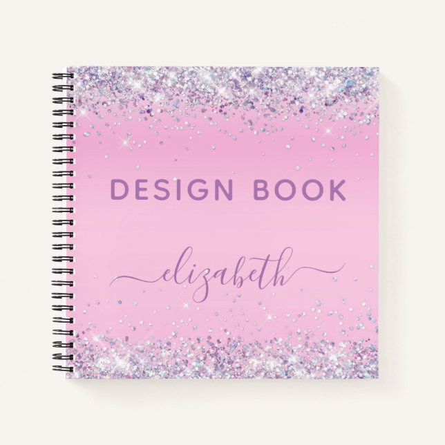 Carnet Parties scintillant Confetti Pink Monogramme Esqui (Devant)