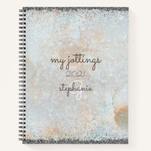 Carnet Parties scintillant d'argent céleste cosmique Mono