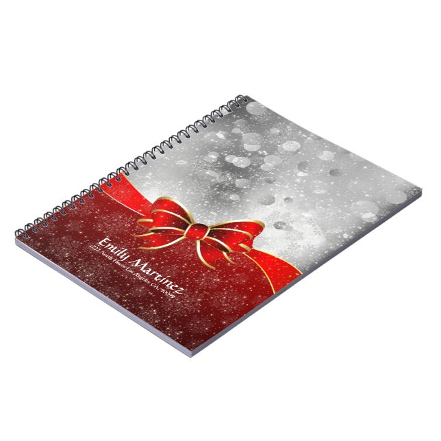 Carnet Parties scintillant D'Argent Et Boule Rouge De Noë (Côté gauche)
