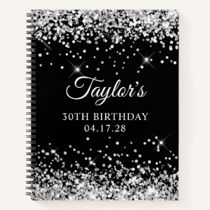 Carnet Parties scintillant d'argent et noir 30e anniversa
