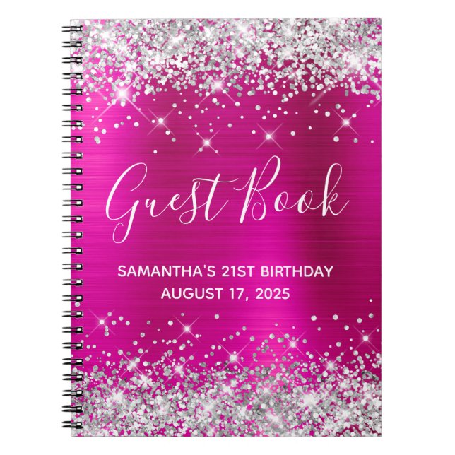 Carnet Parties scintillant d'argent Hot rose 21e annivers (Devant)