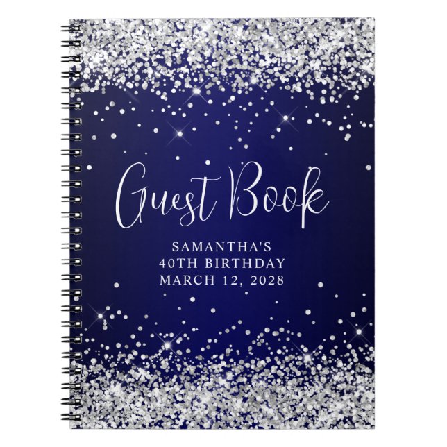 Carnet Parties scintillant d'argent Marine Blue Ombre 40e (Devant)