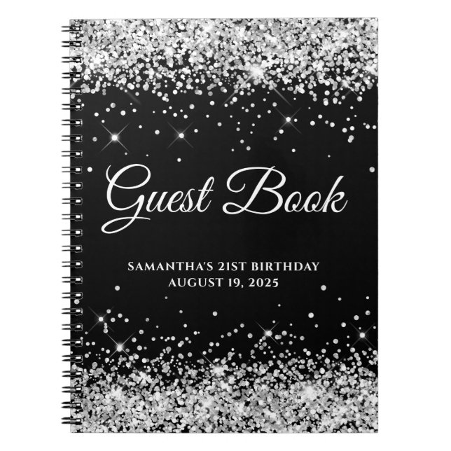 Carnet Parties scintillant d'argent Noir 21e anniversaire (Devant)