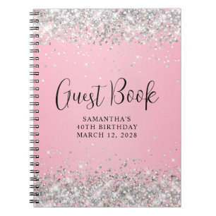 Carnet Parties scintillant d'argent rose Ombre 40e annive