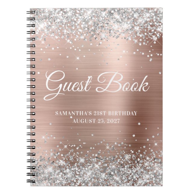 Carnet Parties scintillant d'argent Rose or 21e anniversa (Devant)